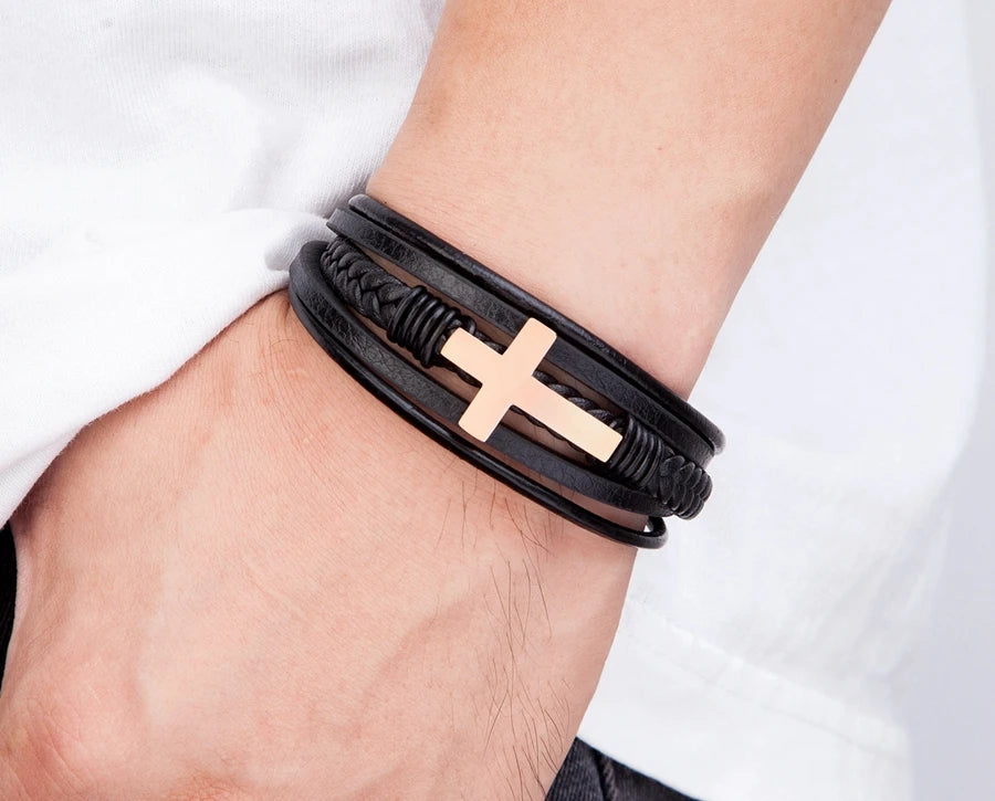 Ziron Cross Leather Bracelet