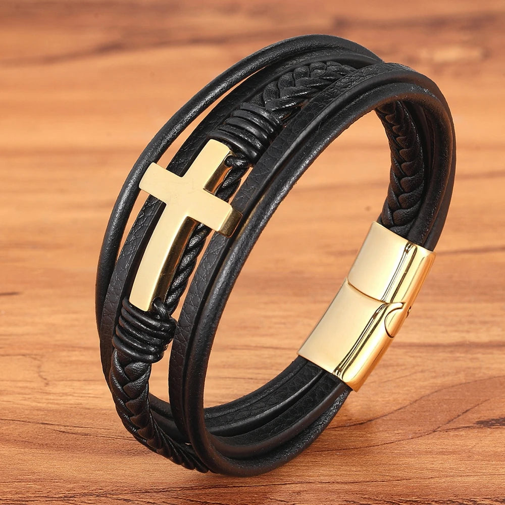 Ziron Cross Leather Bracelet