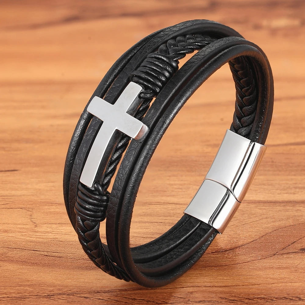 Ziron Cross Leather Bracelet