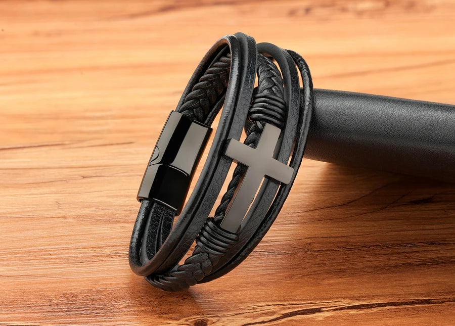 Ziron Cross Leather Bracelet