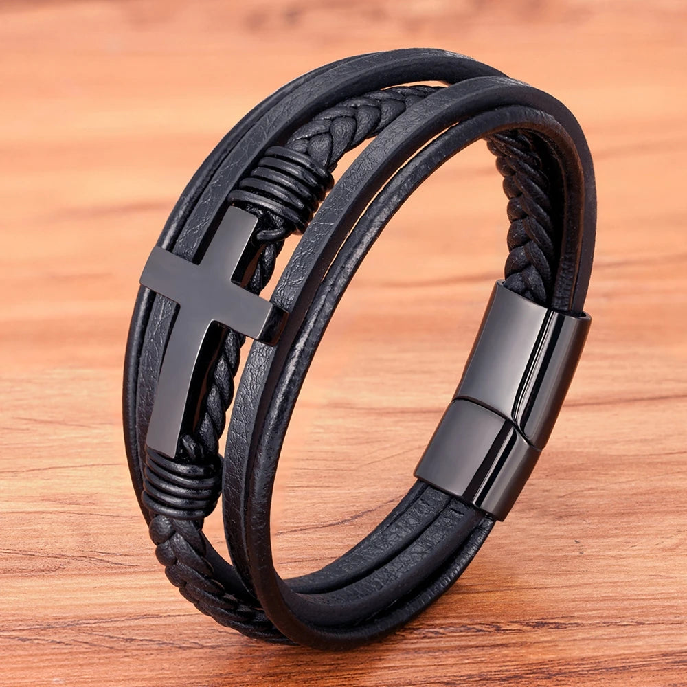 Ziron Cross Leather Bracelet