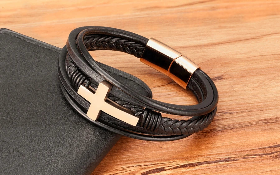 Ziron Cross Leather Bracelet